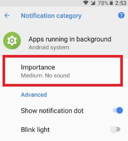 Importance notification in android system