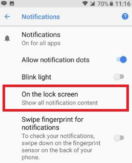 Lock screen notification settings in android 8.0
