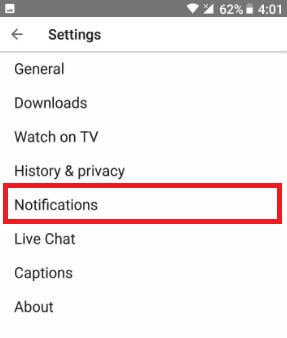 Manage YouTube settings in android device