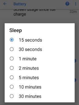 Set screen display time out to save battery life on android Oreo