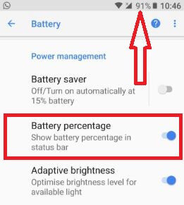 Show battery percentage in your android Oreo 8.0 phone