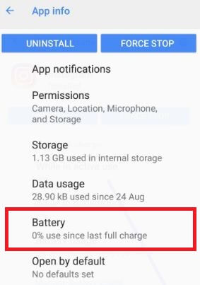 Tap battery icon in app notifications settings in android Oreo