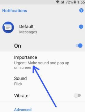 Tap importance in notifications on android 8.0 Oreo