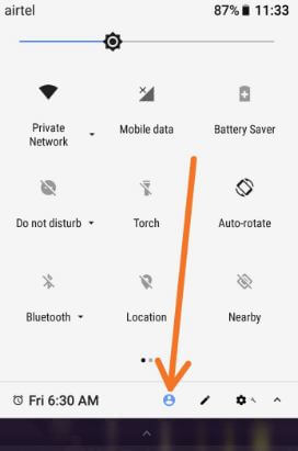 Tap user icon on notification bar in quick settings menu Oreo