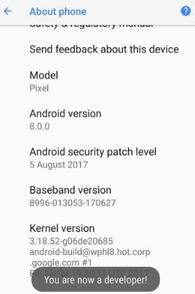 Turn on developer mode in android Oreo phone