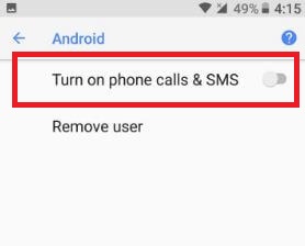 Turn on phone calls and SMS in user account in Oreo