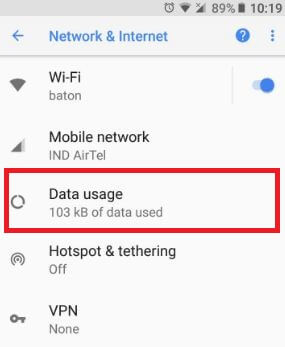 Use data usage in android 8.0 Oreo devices