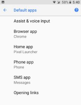 change default apps in android Oreo 8.0
