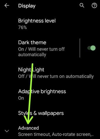Advanced settings to enable always-on display in your Pixel 2 XL