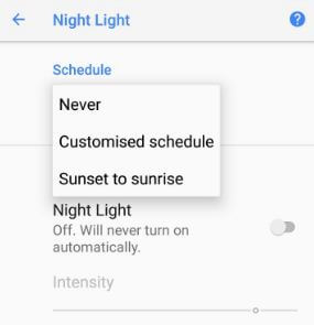 Android Oreo Night Light mode settings