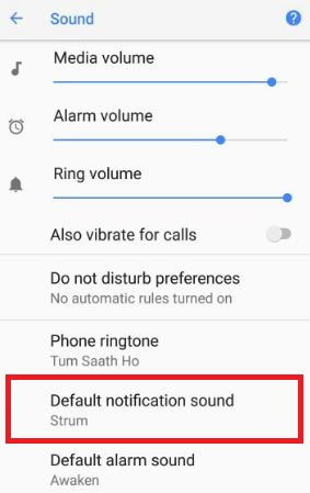 Default notification sounds settings in Pixel 2 Oreo