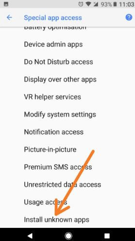 Enable Install unknown apps on android Oreo