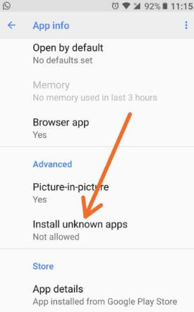 Enable install from unknown sources on android Oreo