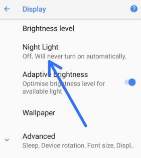 Night Light mode under Oreo display settings
