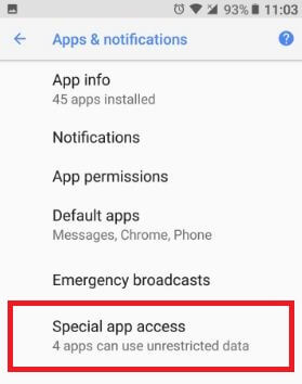 Special app access on android Oreo device