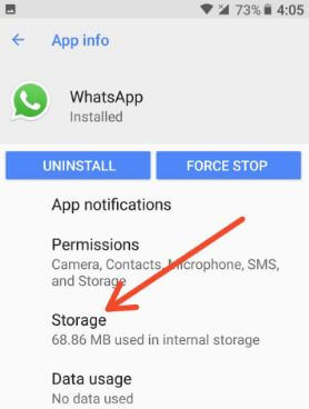 Tap storage under app info in android Oreo