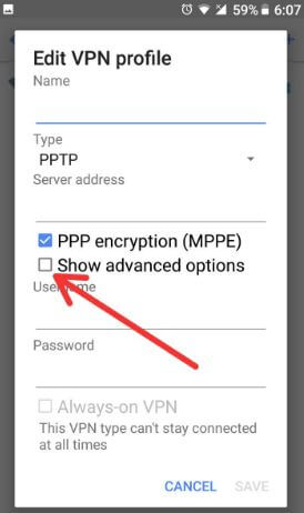 VPN Settings in android 8.0 Oreo