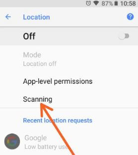 Android Oreo WiFi scanning settings