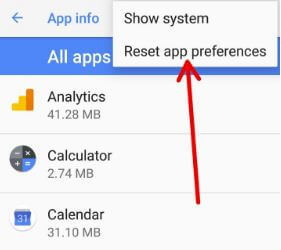 Android Oreo reset app preferences settings