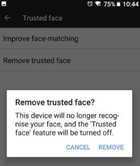 How to remove trusted face in android Oreo devices