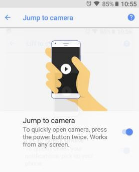 Jump to camera gesture android 8.1 Oreo
