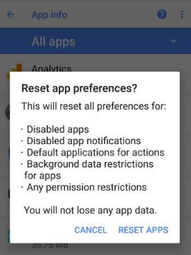 Reset apps on android 8.0 Oreo devices