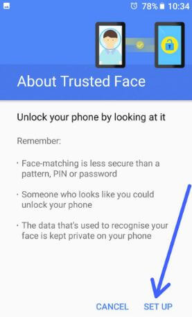 Set up trusted face in android Oreo devices