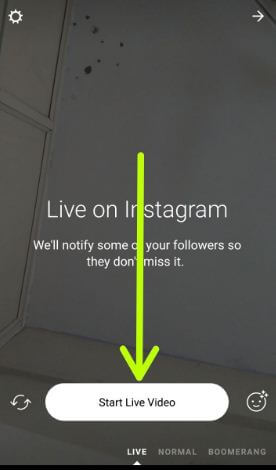 Start Live video on Instagram android phone