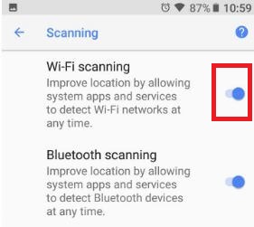 Turn off Wi-Fi scanning on android Oreo 8.1