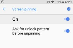 Turn on screen pinning in android 8.0 Oreo