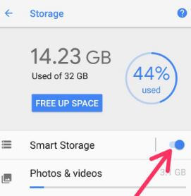 Android 8.1 Oreo smart storage feature