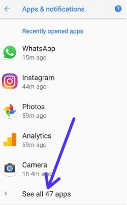 Android 8.1 recently opened apps settings