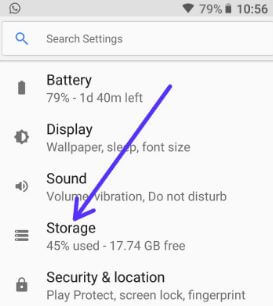 Android Oreo storage settings