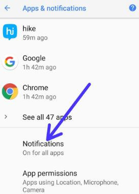 Apps & notification settings in android 8.1 Oreo