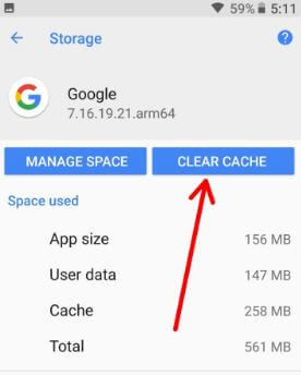 Clear cache of Google App in android phone