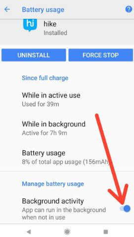 Disable app background activity on android 8.1 Oreo