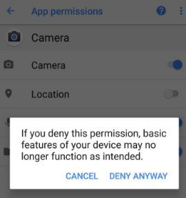 Disable app permission in android 8.1 Oreo