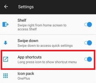 Disable app shortcuts on OnePlus 5