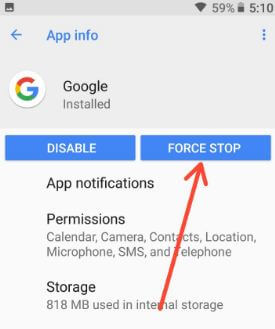 Force stop Google App on android phone