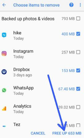 Free up space on android Oreo 8.1 device