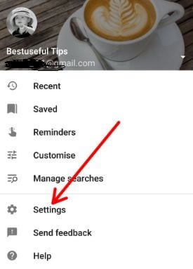 Google app settings page in android device