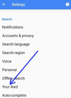 Google feed settings in android phone
