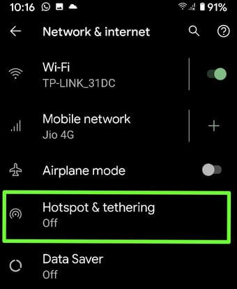 Hotspot and Tethering Settings in Android 10 phone