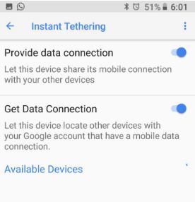 How to use instant tethering on android Oreo