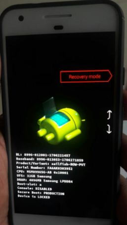 Recovery mode in Pixel 2 Oreo device