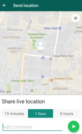 Share live location on WhatsApp android phone