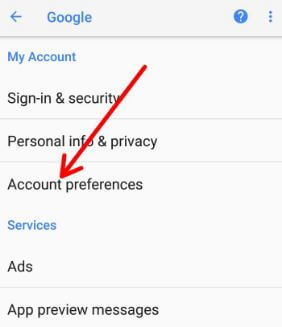Account preference settings in android Oreo