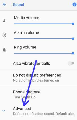 Advanced settings in Google Pixel 2 sound settings