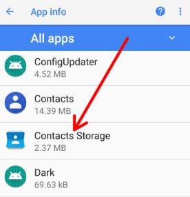 Android Oreo contact storage app settings