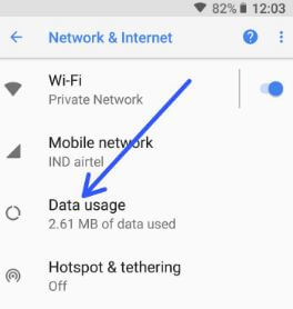 Android Oreo data usage settings